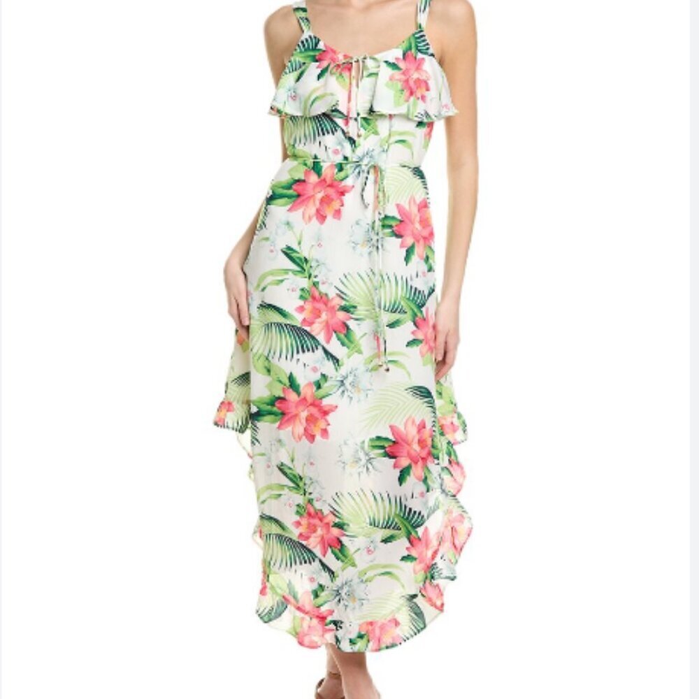 NWT Tommy Bahama Grande Grove High Low Floral Ruffle Maxi Dress Size Medium